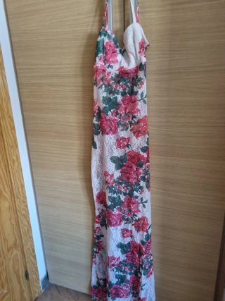 Vestido encaje flores rosas y verdes talla única