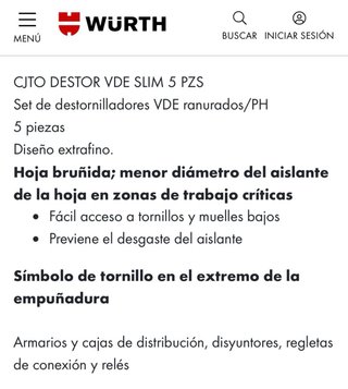 Juego 5 Destornilladores WURTH VDE Slim Set