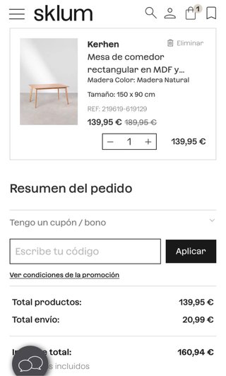 Mesa Comedor Sklum 150x90 cm Madera Blanca