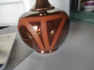 Jarrón de cerámica con acabado metálico años 80