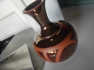 Jarrón de cerámica con acabado metálico años 80