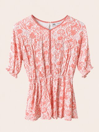 Vestido Zara Naranja y Blanco Estampado