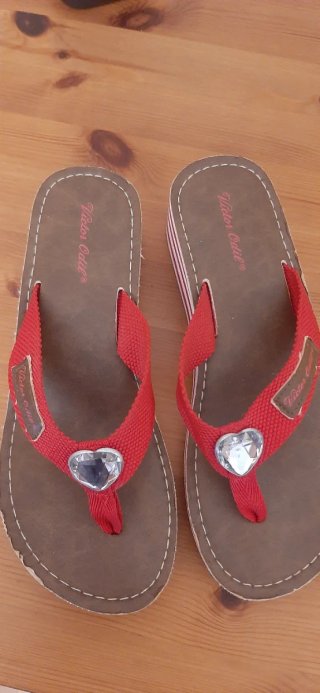 Chanclas plataforma Victor Odil rojas y marrones