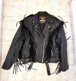 Chaqueta de cuero Motocross vintage con flecos