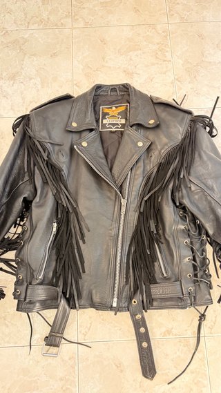 Chaqueta de cuero Motocross vintage con flecos