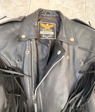 Chaqueta de cuero Motocross vintage con flecos