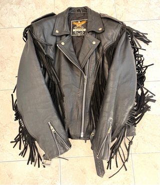 Chaqueta de cuero Motocross vintage con flecos