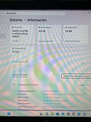 HP Laptop i7 16GB RAM 447GB Plata