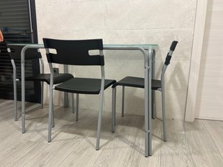 Mesa y 3 Sillas Cocina Cristal Negro