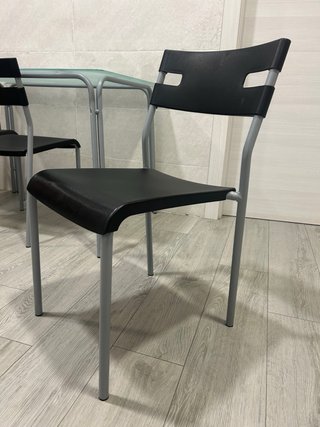 Mesa y 3 Sillas Cocina Cristal Negro