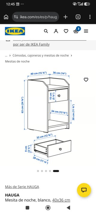 Mesita de noche Ikea Hauga gris