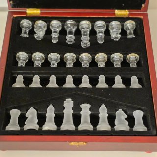Juego Ajedrez Cristal con Caja Madera