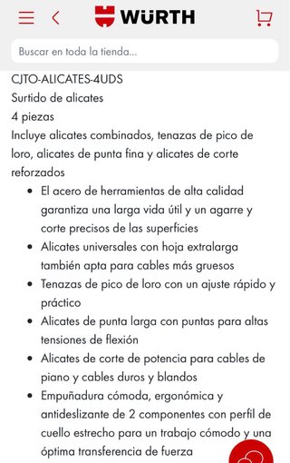 Juego 4 alicates WURTH a estrenar