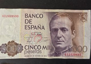 2 Billetes 5000 Pesetas España 1979 y 1992