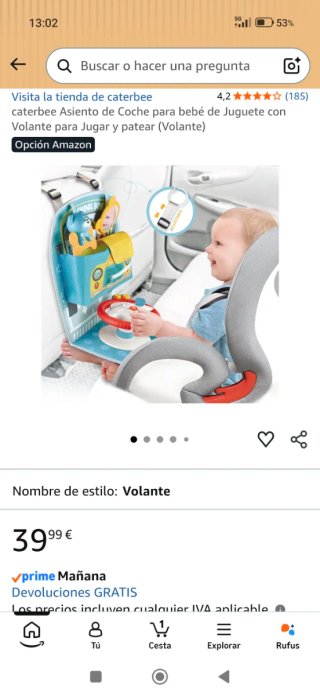 Organizador asiento coche con sonajero