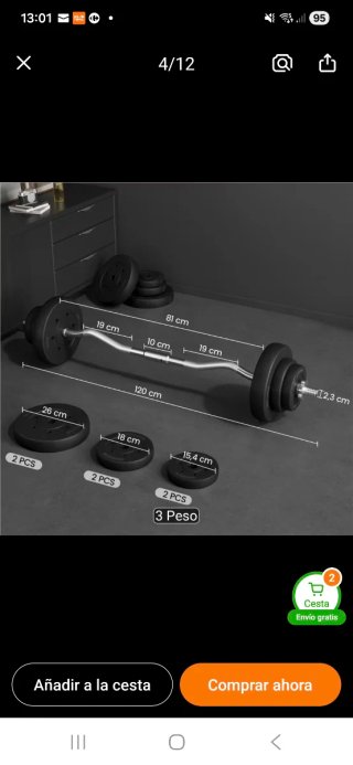 Barra Z Pesas + Discos y Cierres 25 kg NUEVA