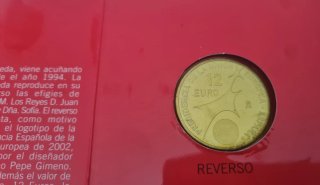 Moneda 12 euros plata España 2002 UE ,blister fnmt