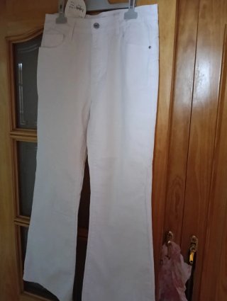 Pantalón vaquero Lajohy mujer pata ancha blanco