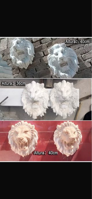 Pareja Mascarones Leones Mármol Fuentes