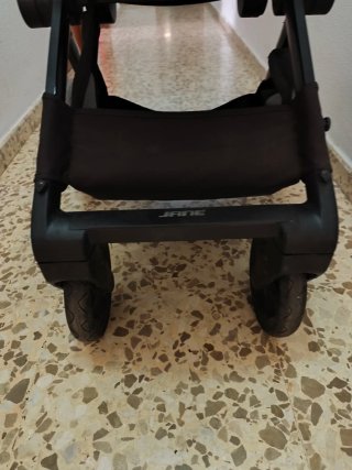 Cochecito bebe tres piezas gris y rosa