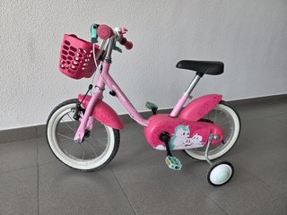 Bici infantil B'Twin 14 rosa con cesta