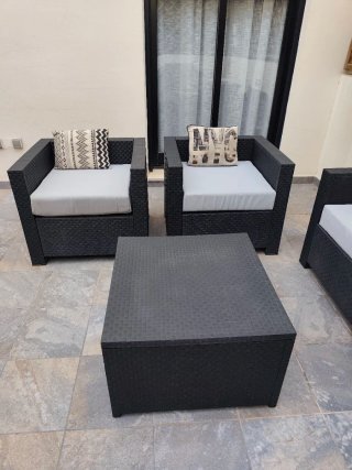 Conjunto Muebles Terraza Negro y Gris
