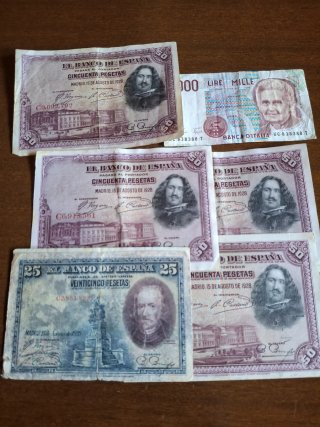 Lote Billetes: 50 y 25 Pesetas, Lire