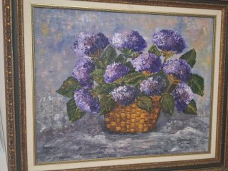 Cuadro al óleo de Hortensias en Cesta