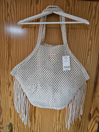 Bolso de playa Calzedonia beige macramé