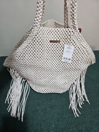 Bolso de playa Calzedonia beige macramé