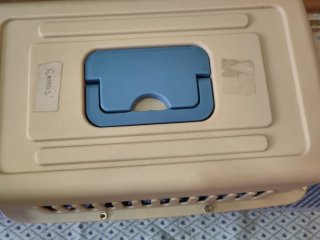 Transportín para gatos beige y azul