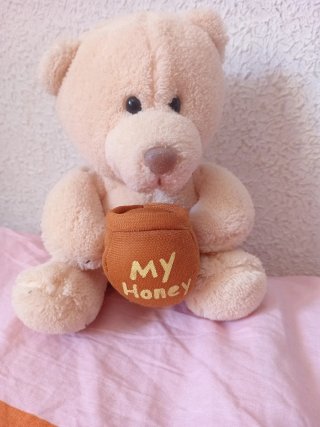 Oso de peluche con cubo de miel