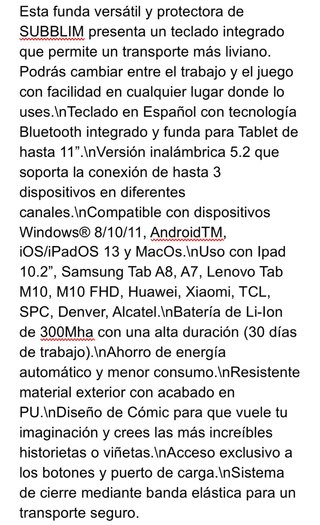 Funda SUBBLIM con Teclado Keytab Pro BT (NUEVA)