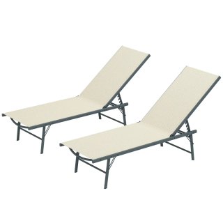 2 Tumbonas Plegables Reclinables Beige/Gris