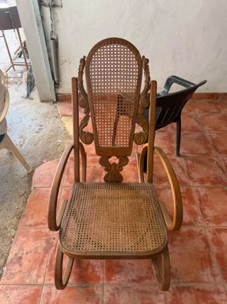 Mecedora Vintage Años 60 Ratán y Madera