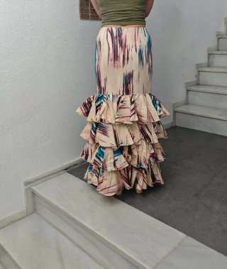 Falda flamenca/ rociera,4 volantes talla p=S/36/38