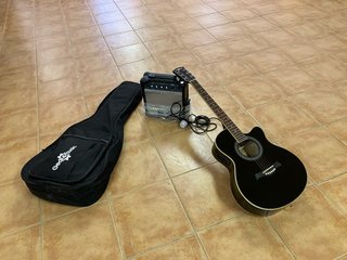 Guitarra Negra con Amplificador y Funda