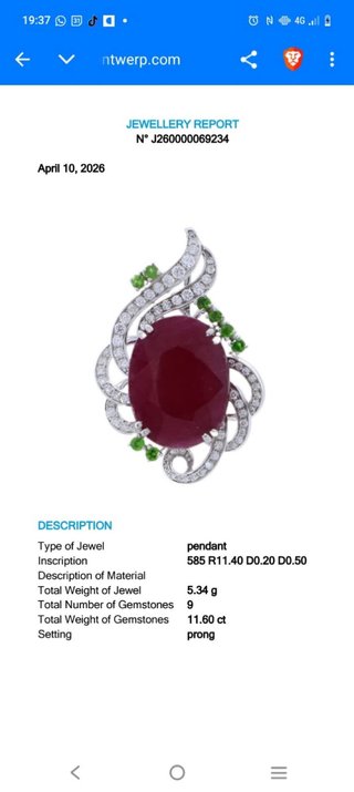 Colgante Rubi Natural 11,60 ct y Diamantes 0,52
