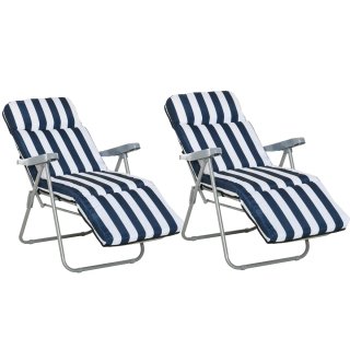 2 Tumbonas Acero Rayas Azul/Blanco
