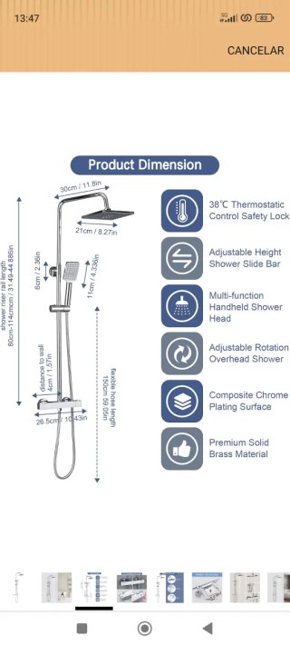 Columna Ducha Termostática Plata