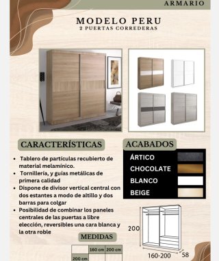 Armario de madera 3 puertas y 2 cajones