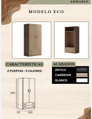 Armario de madera 3 puertas y 2 cajones