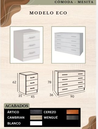 Armario de madera 3 puertas y 2 cajones