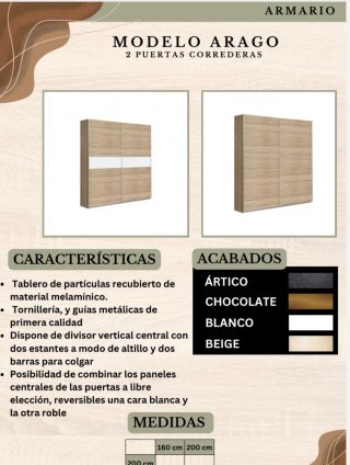 Armario de madera 3 puertas y 2 cajones
