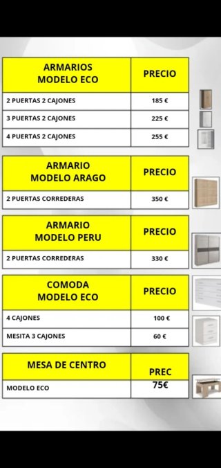 Armario de madera 3 puertas y 2 cajones