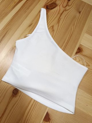 Top Zara Asimétrico Blanco Talla S