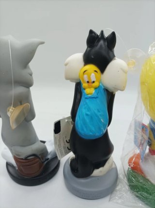 Set di tre pupazzi di gomma Warner Bros con Tom, Sylvester e Piolin