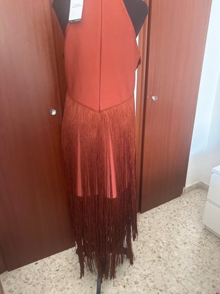Vestido largo marrón con flecos