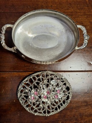 Portagioie Ovale Vintage con Fiori Rosa