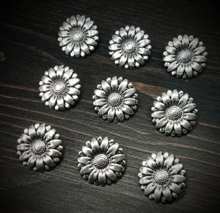 Lotto 9 Bottoni Metallo Argento Fiore Decorativi